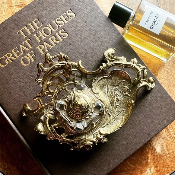 Antique brass desktop inkwell 1940s Lenwile- Ardalt handmade